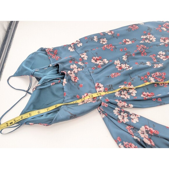 DJ-Jaz Floral Teal Satin Rouged Ruffled Padded Mini Tank Dress Prom JRs Size 3 - Picture 8 of 13